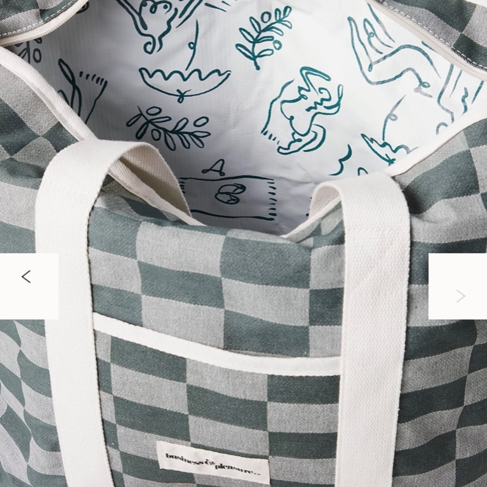 Free People Business & Pleasure Cooler Tote Bag 20” x 14” vintage Green check - Picture 3 of 8